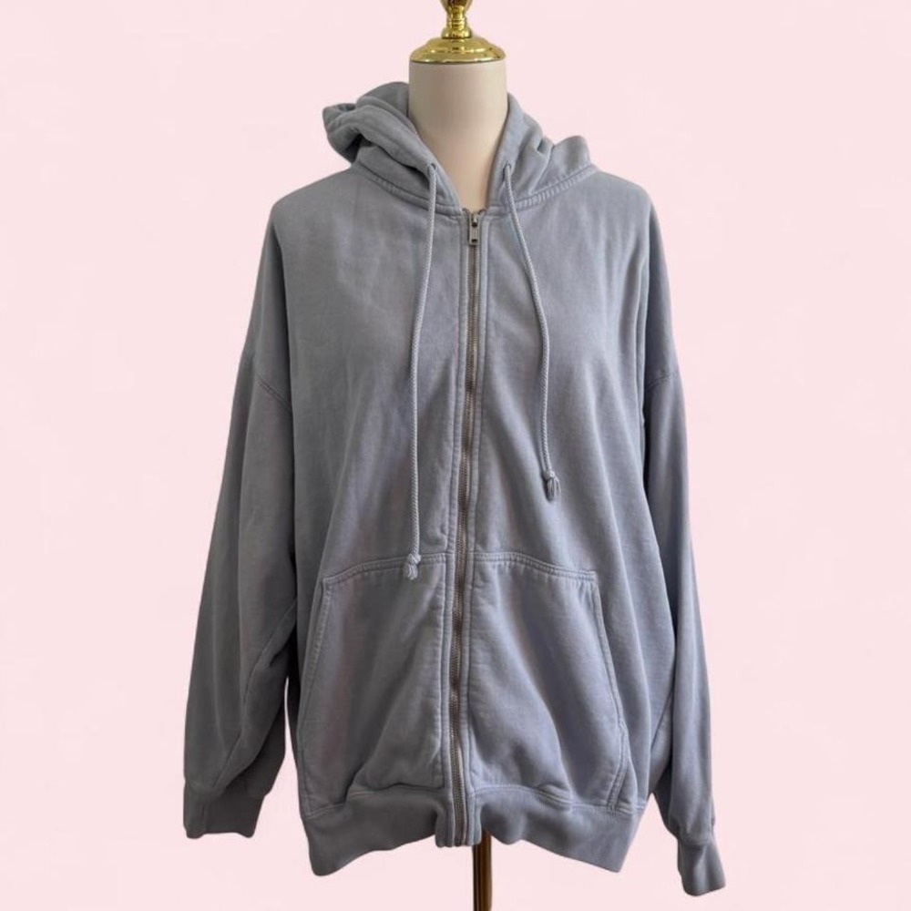Brandy Melville John Galt Dusty Blue Oversized Zip Up Hoodie — One Size